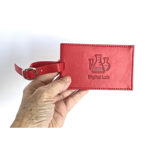 Digital Lab Red Faux Leather Luggage Tag with Buckle Strap 4.5in - Picture 3 of 5